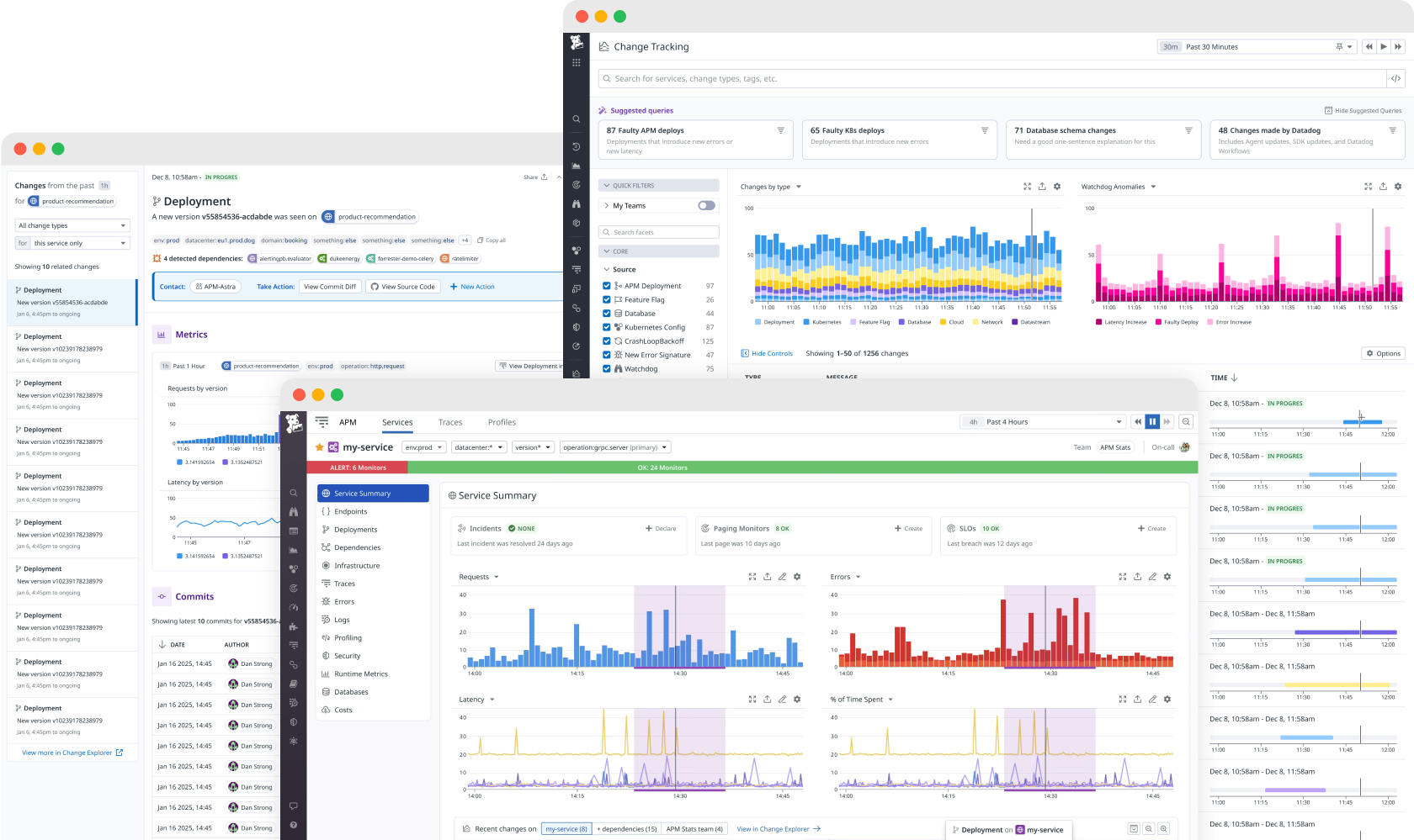 Change Tracking widgets and explorer across several Datadog screens